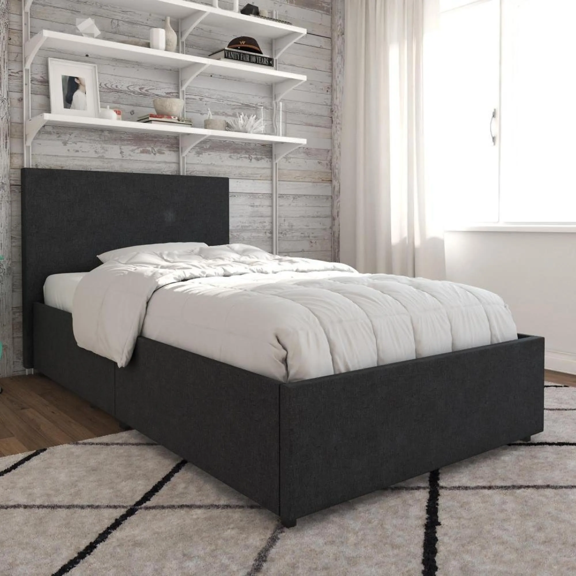 Nowata Kelly Single Bed with Storage - Dark Grey