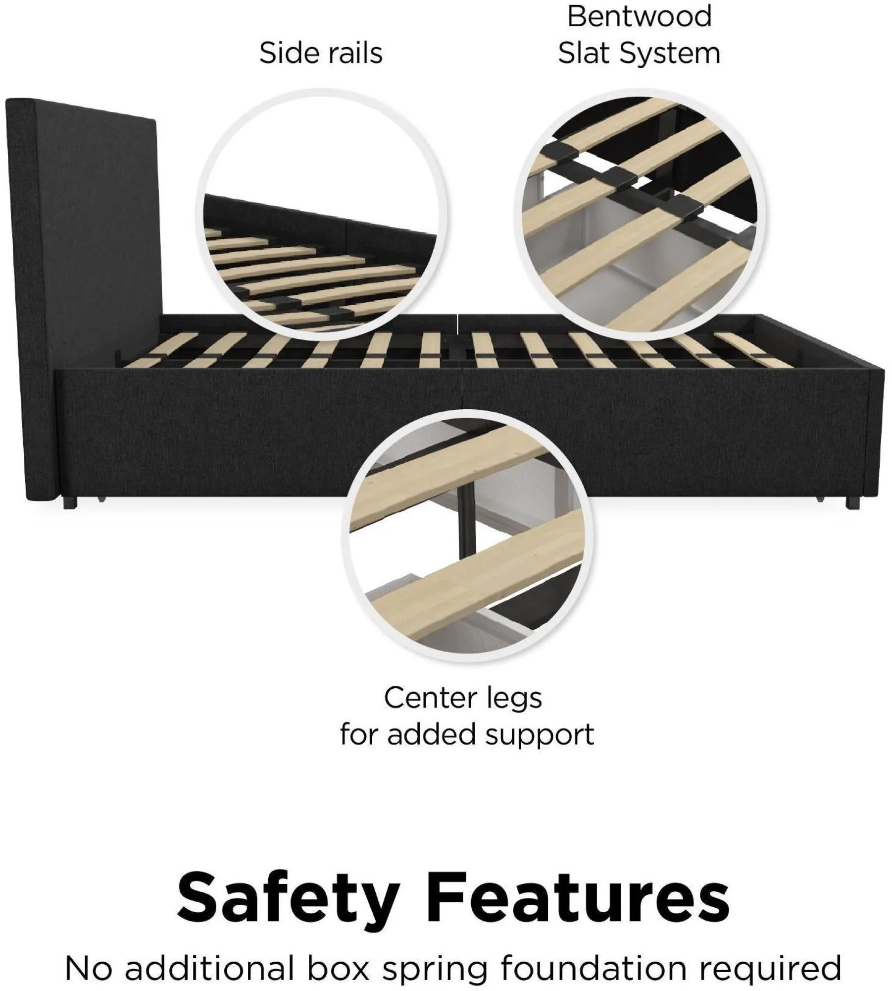 Nowata Kelly Single Bed with Storage - Dark Grey