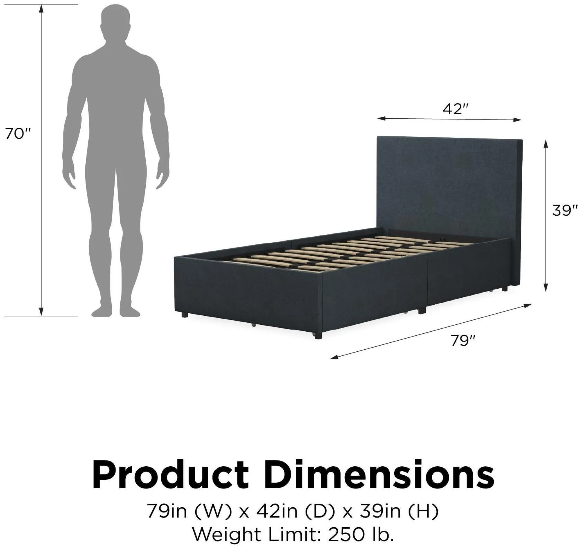 Nowata Kelly Single Bed with Storage - Navy