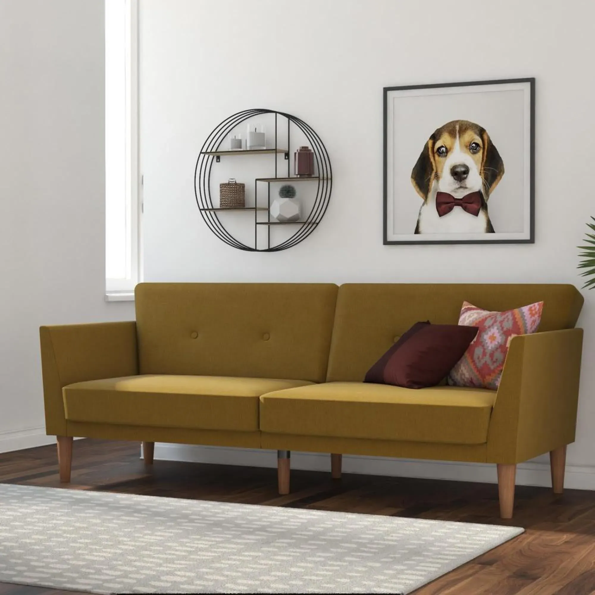 Nowata Regal Futon Sofa Bed - Mustard, Linen