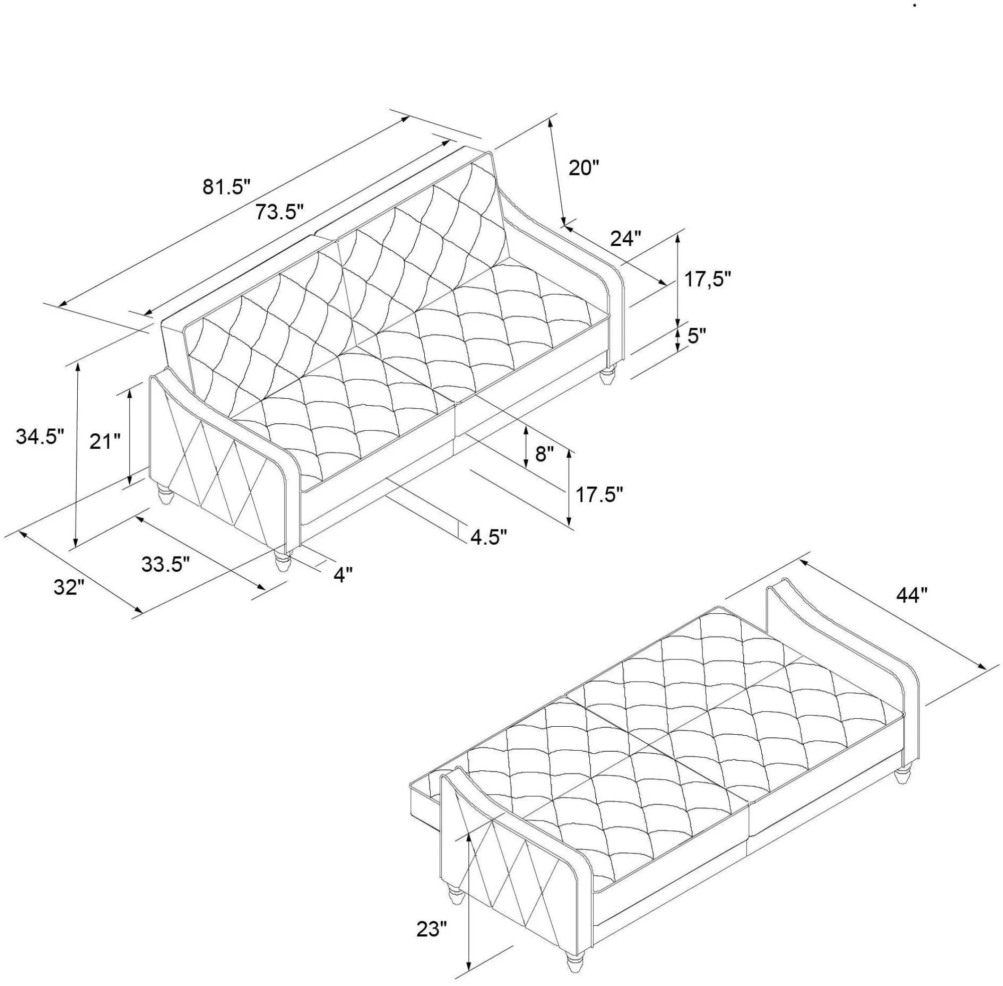 Nowata Tufted Futon Sofa Bed - Grey, Velvet