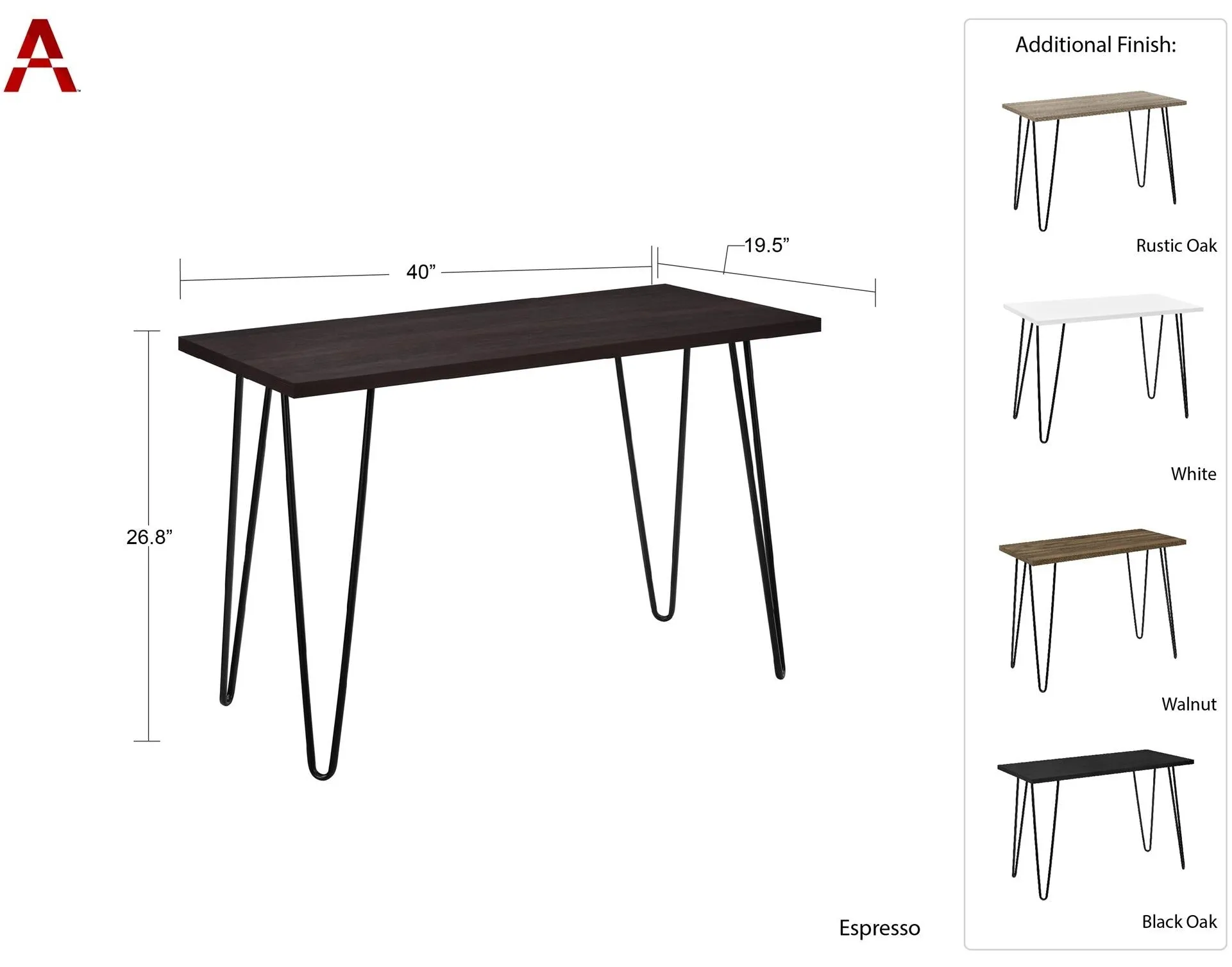 Obion Desk with Hairpin Legs - Walnut