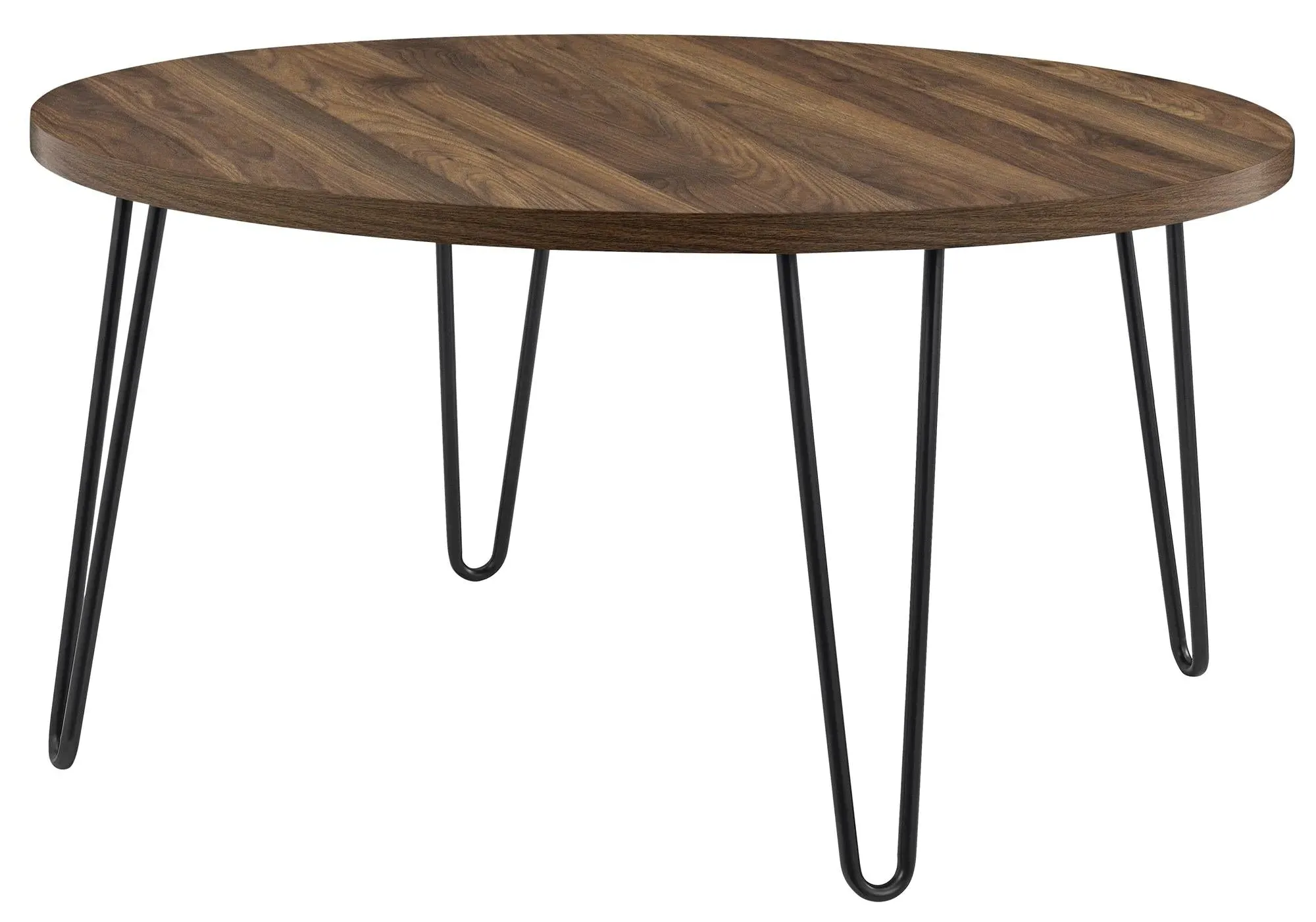 Obion Round Coffee Table with Hairpin Legs - Walnut
