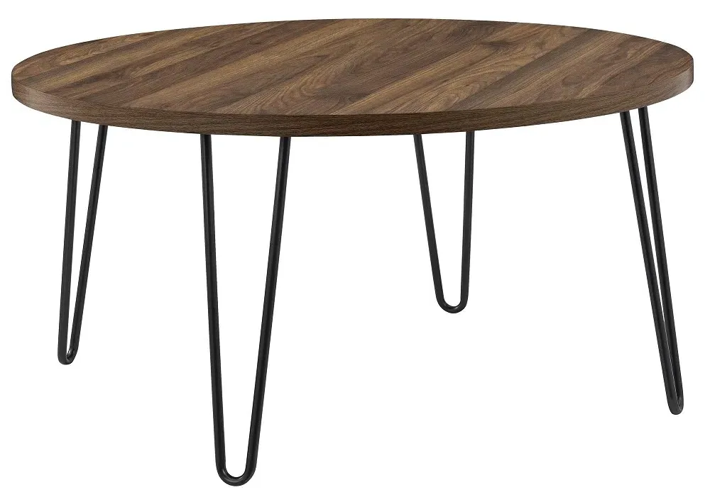Obion Round Coffee Table with Hairpin Legs - Walnut