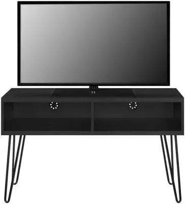 Obion TV Stand with Hairpin Legs - Black Oak