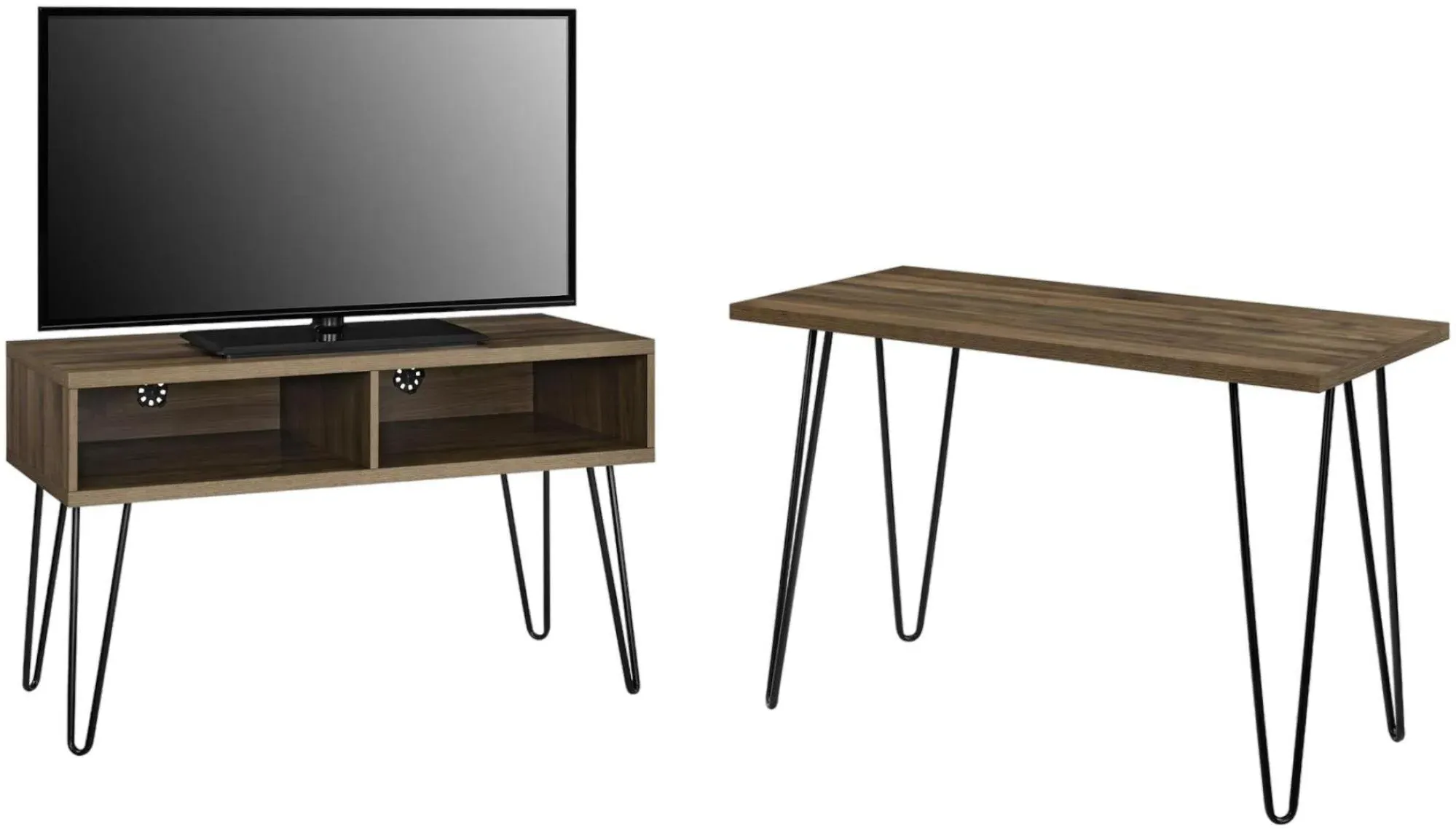 Obion TV Stand with Hairpin Legs - Walnut