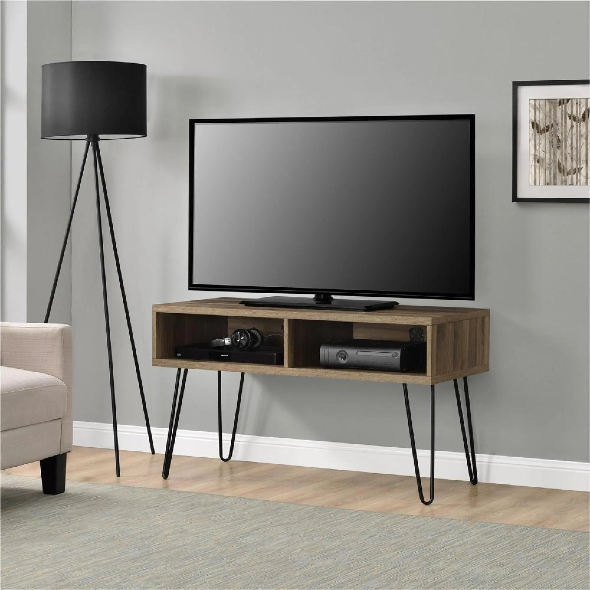 Obion TV Stand with Hairpin Legs - Walnut