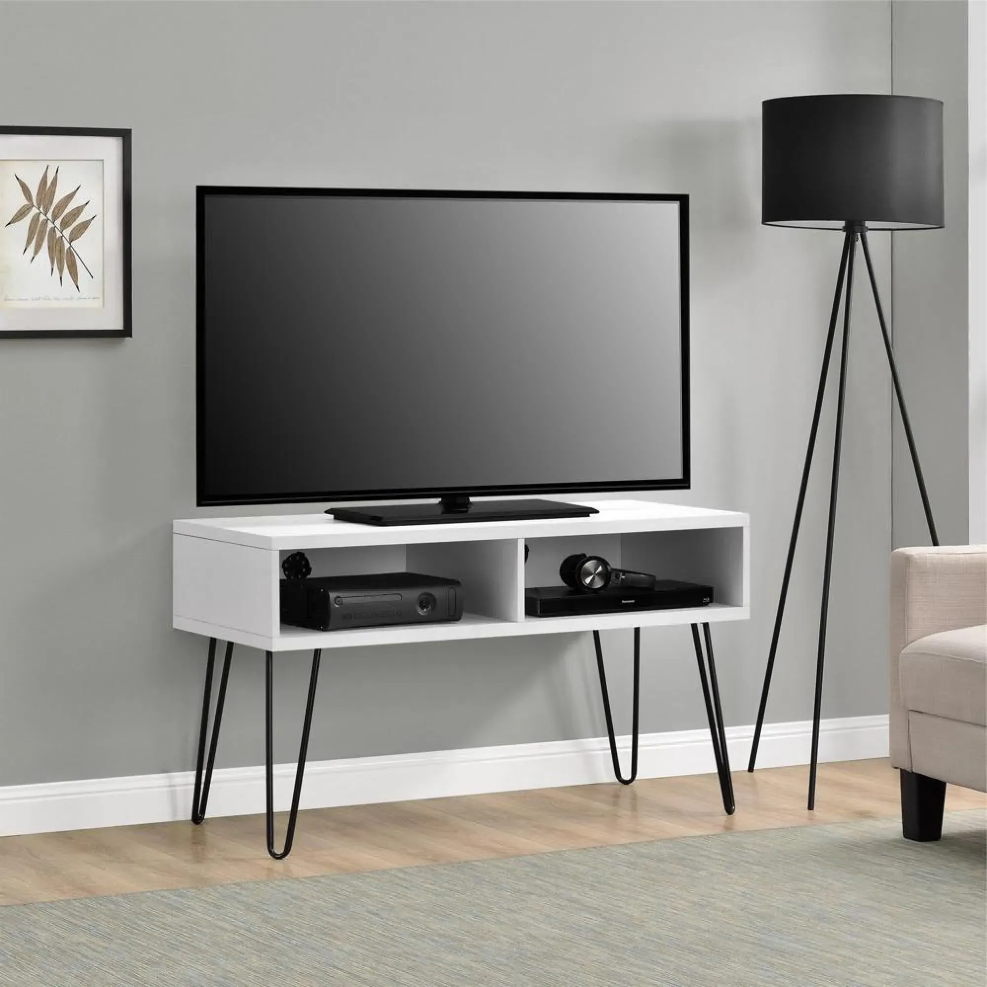 Obion TV Stand with Hairpin Legs - White