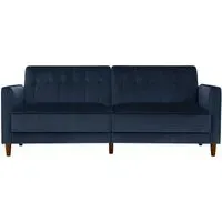 Pinto Tufted 2-Seater Sofa Bed - Blue, Velvet