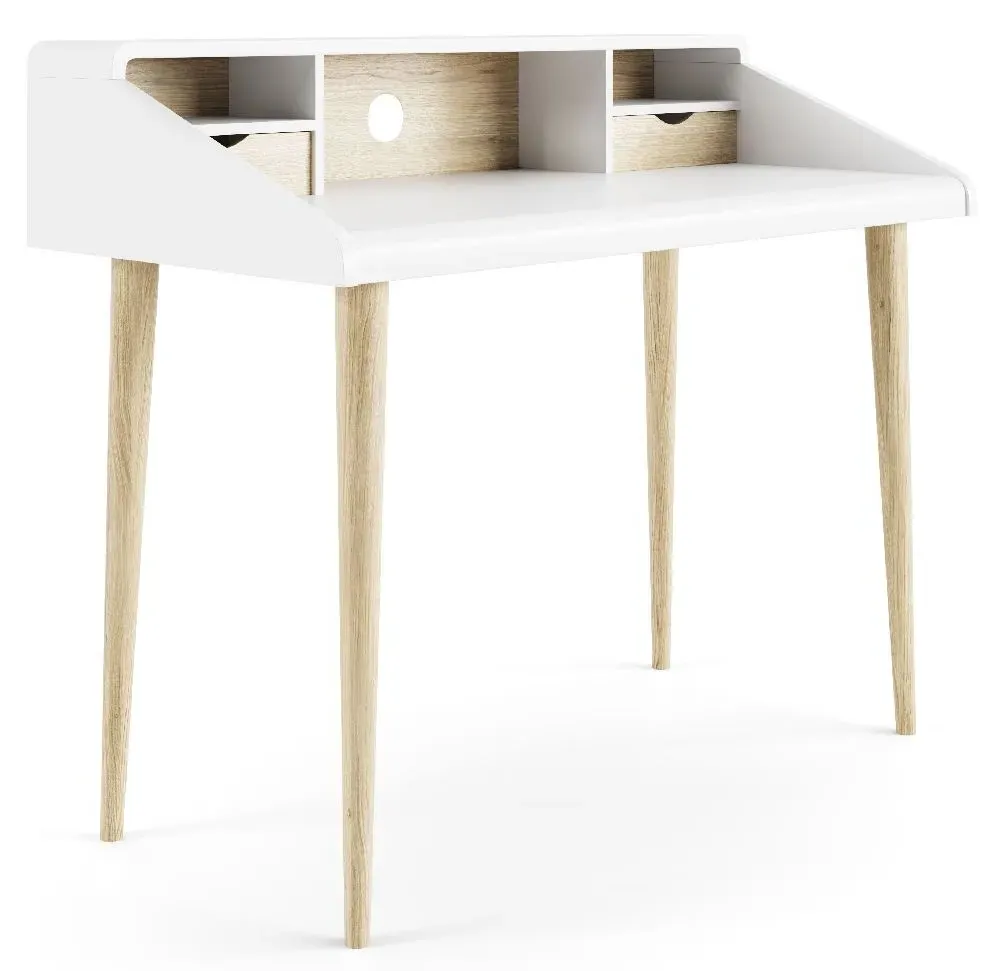 Yeovil Writing Desk - White, Light Oak
