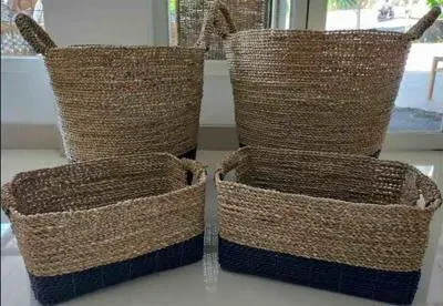 Darlington Set of 4 Tapered Seagrass Baskets - Black image