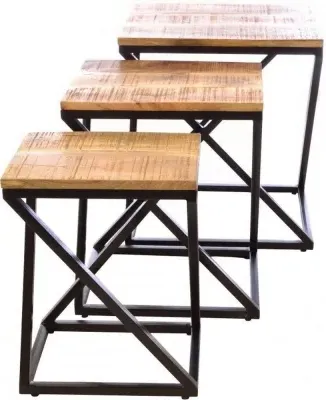 Old Empire Angled Nest of Tables - Brown, Mango Wood image