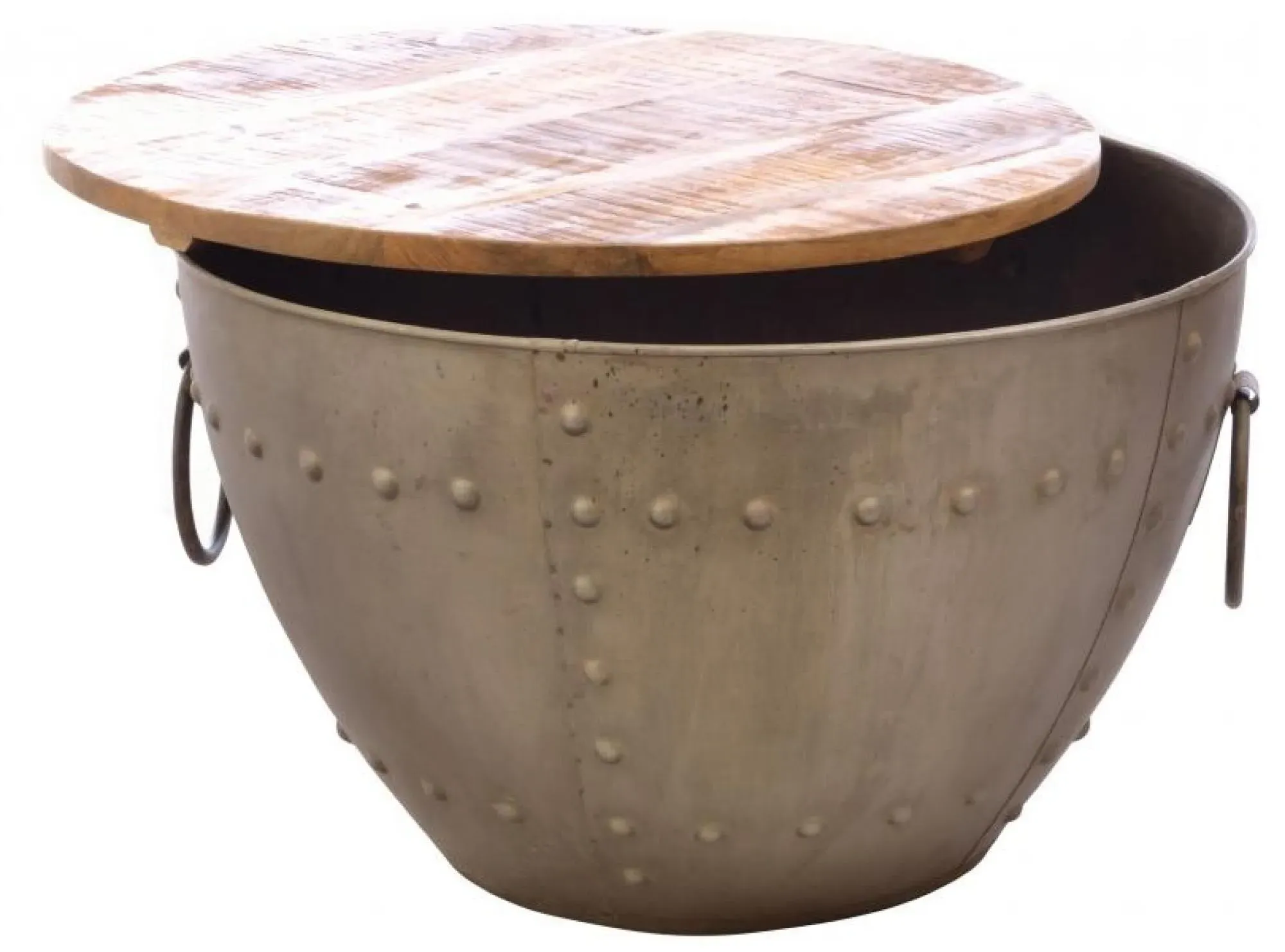 Old Empire Round Coffee Table with Storage - Mango Wood