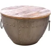 Old Empire Round Coffee Table with Storage - Mango Wood