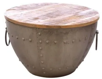 Old Empire Round Coffee Table with Storage - Mango Wood