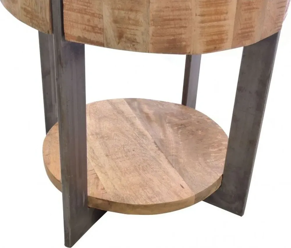 Old Empire Round Lamp Table - Brown, Mango Wood