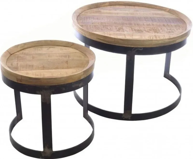 Old Empire Round Nest of Tables - Brown, Mango Wood