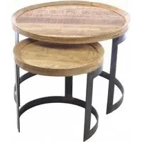 Old Empire Round Nest of Tables - Brown, Mango Wood