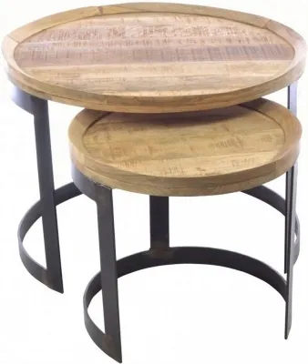Old Empire Round Nest of Tables - Brown, Mango Wood
