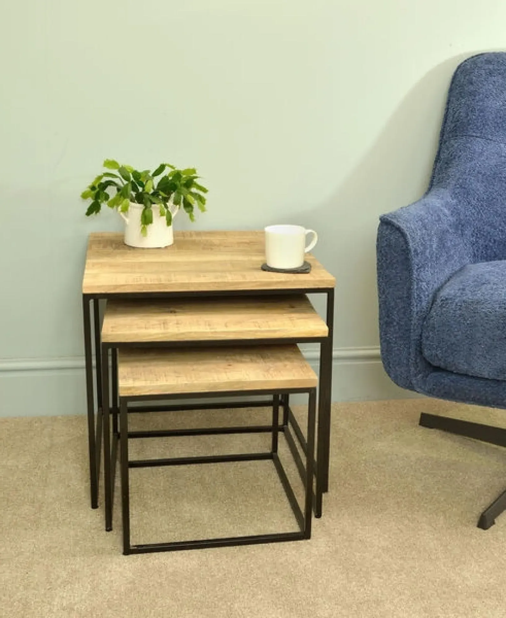 Old Empire Square Nest of 3 Tables - Mango Wood