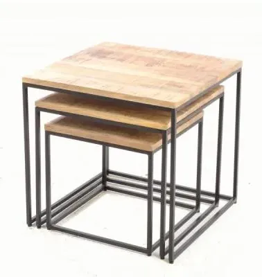 Old Empire Square Nest of 3 Tables - Mango Wood