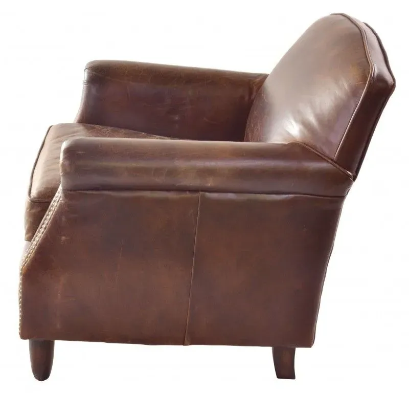 Studded Front Armchair - Brown, Leather