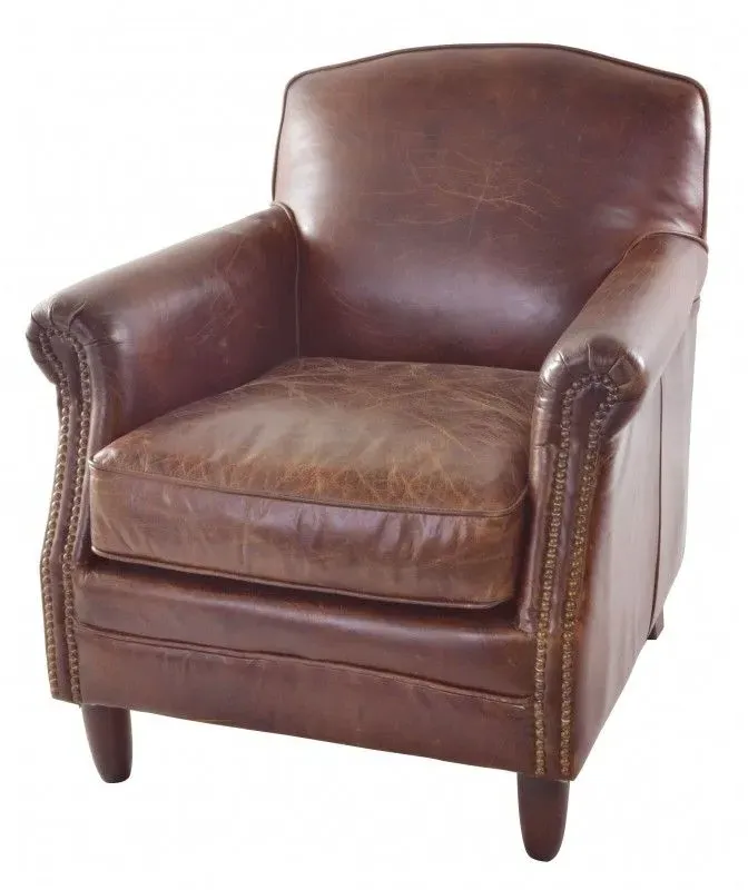Studded Front Armchair - Brown, Leather