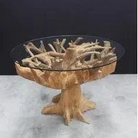Tree Root Round Dining Table with Glass Top