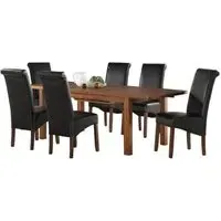Andorra 6 Seater Extending Dining Set with Black Chairs - Dark Acacia
