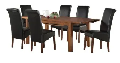 Andorra 6 Seater Extending Dining Set with Black Chairs - Dark Acacia image