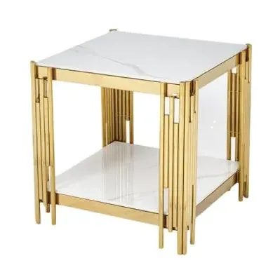 Belini End Table - White, Sintered Stone