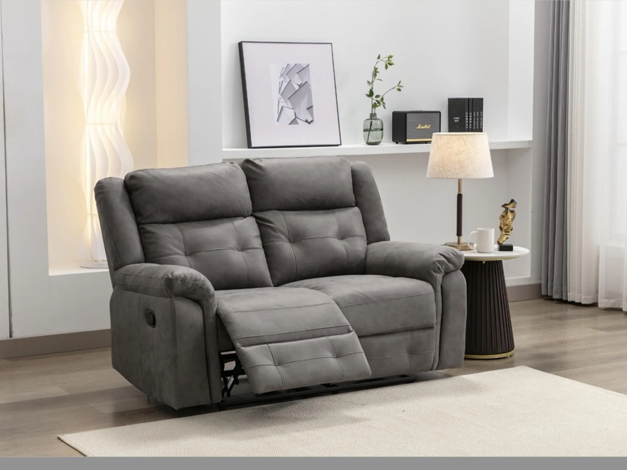 Berkeley 2-Seater Recliner Sofa - Dark Grey, Leather Look Fabric