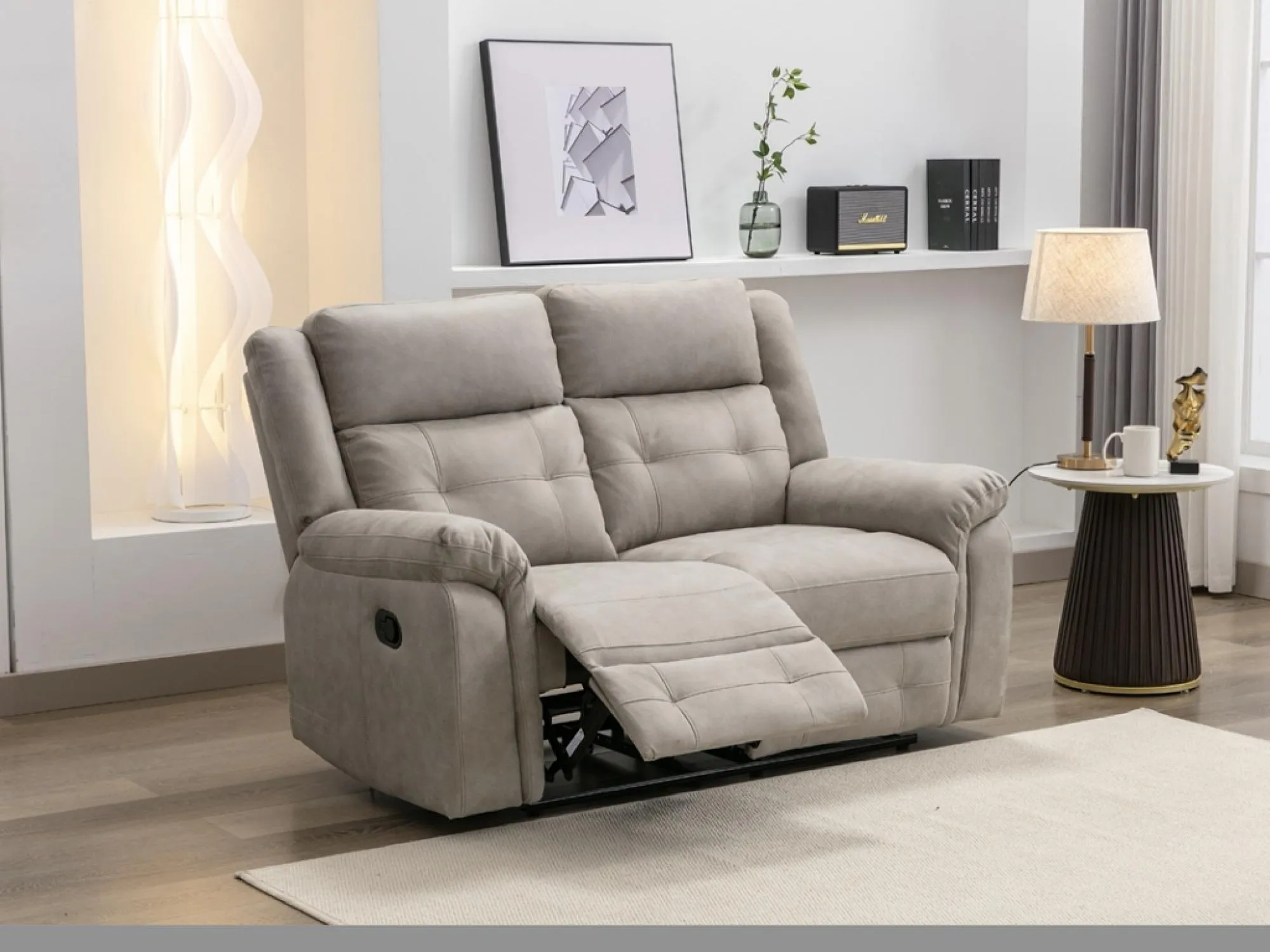 Berkeley 2-Seater Recliner Sofa - Light Grey, Leather Look Fabric