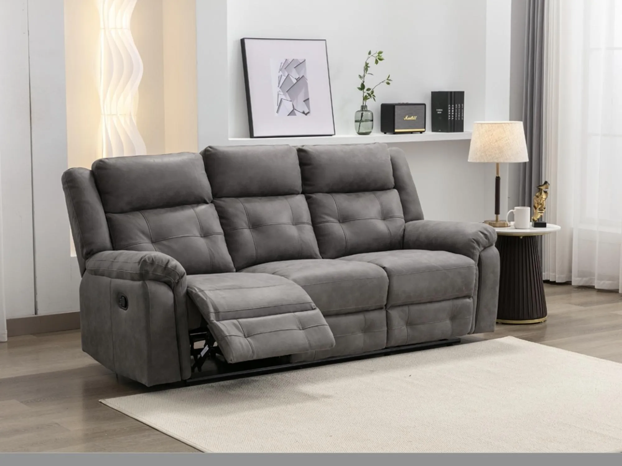 Berkeley 3-Seater Recliner Sofa - Dark Grey, Leather Look Fabric