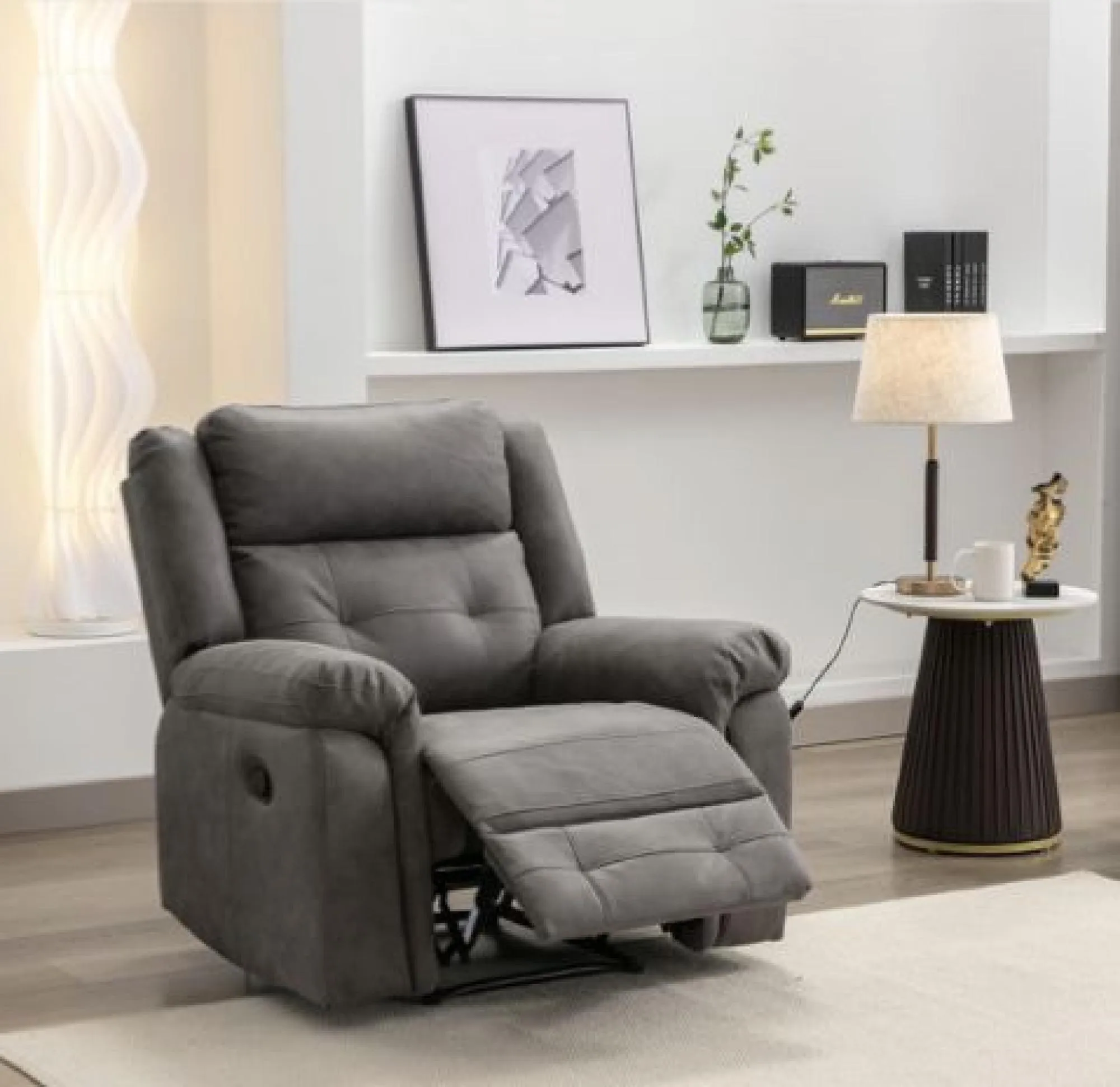 Berkeley Recliner Armchair - Dark Grey, Leather Look Fabric