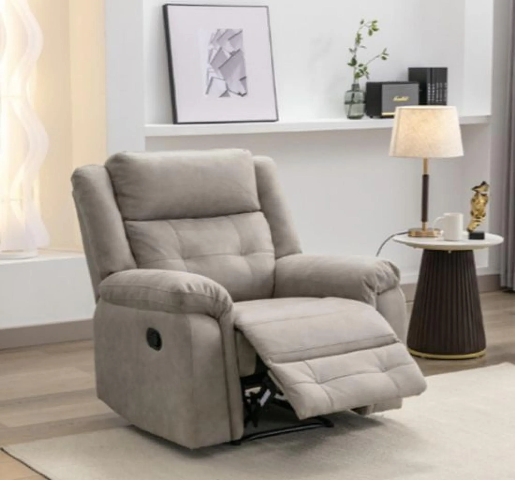 Berkeley Recliner Armchair - Light Grey, Leather Look Fabric