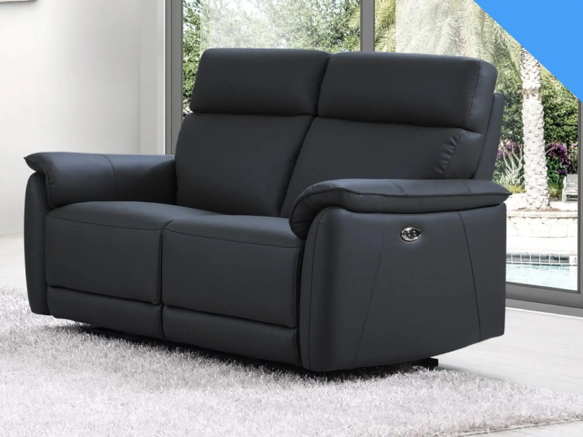 Carlton 2-Seater Electric Recliner Sofa - Navy Blue, Leather