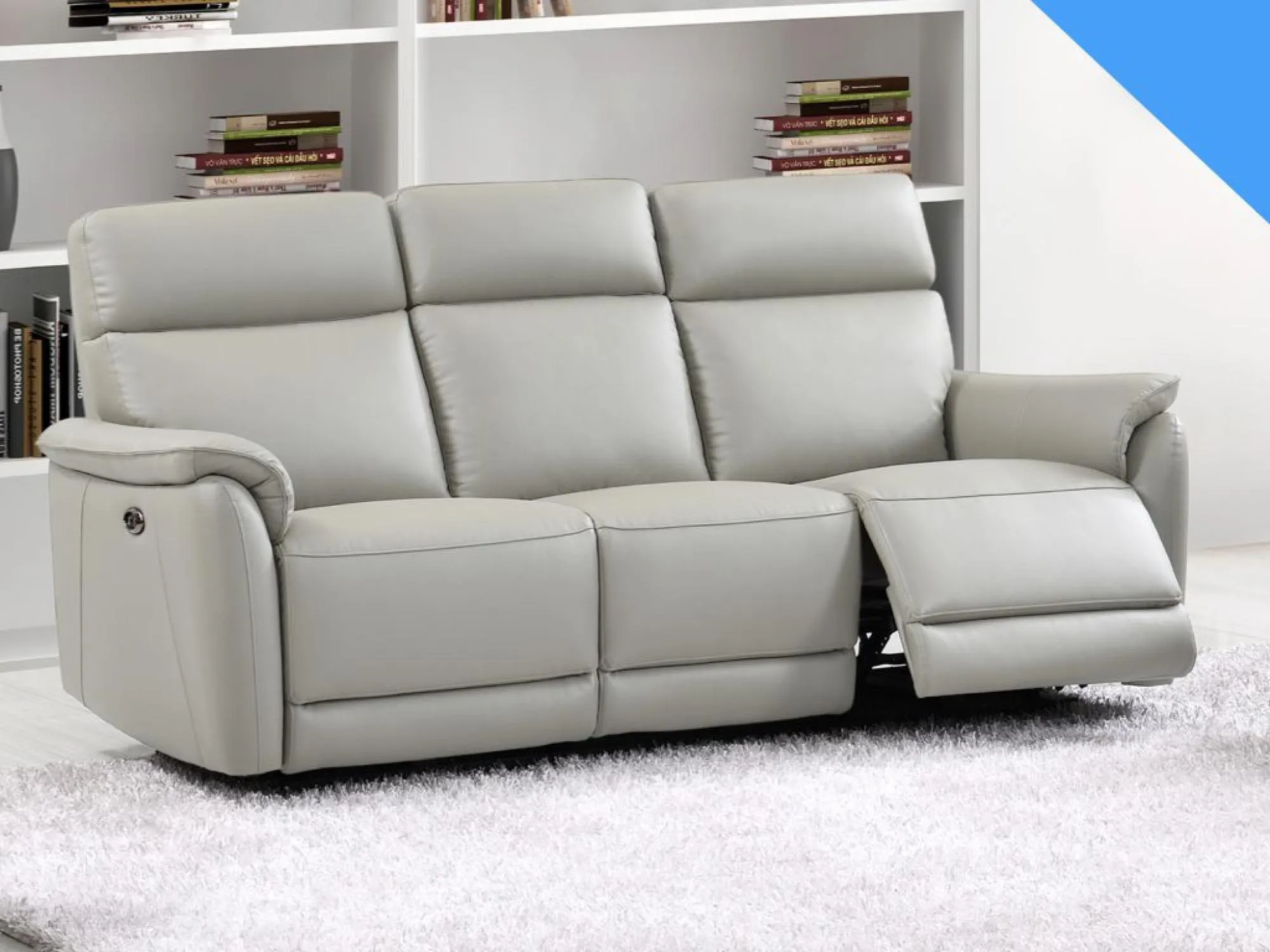Carlton 3-Seater Electric Recliner Sofa - Light Grey, Leather