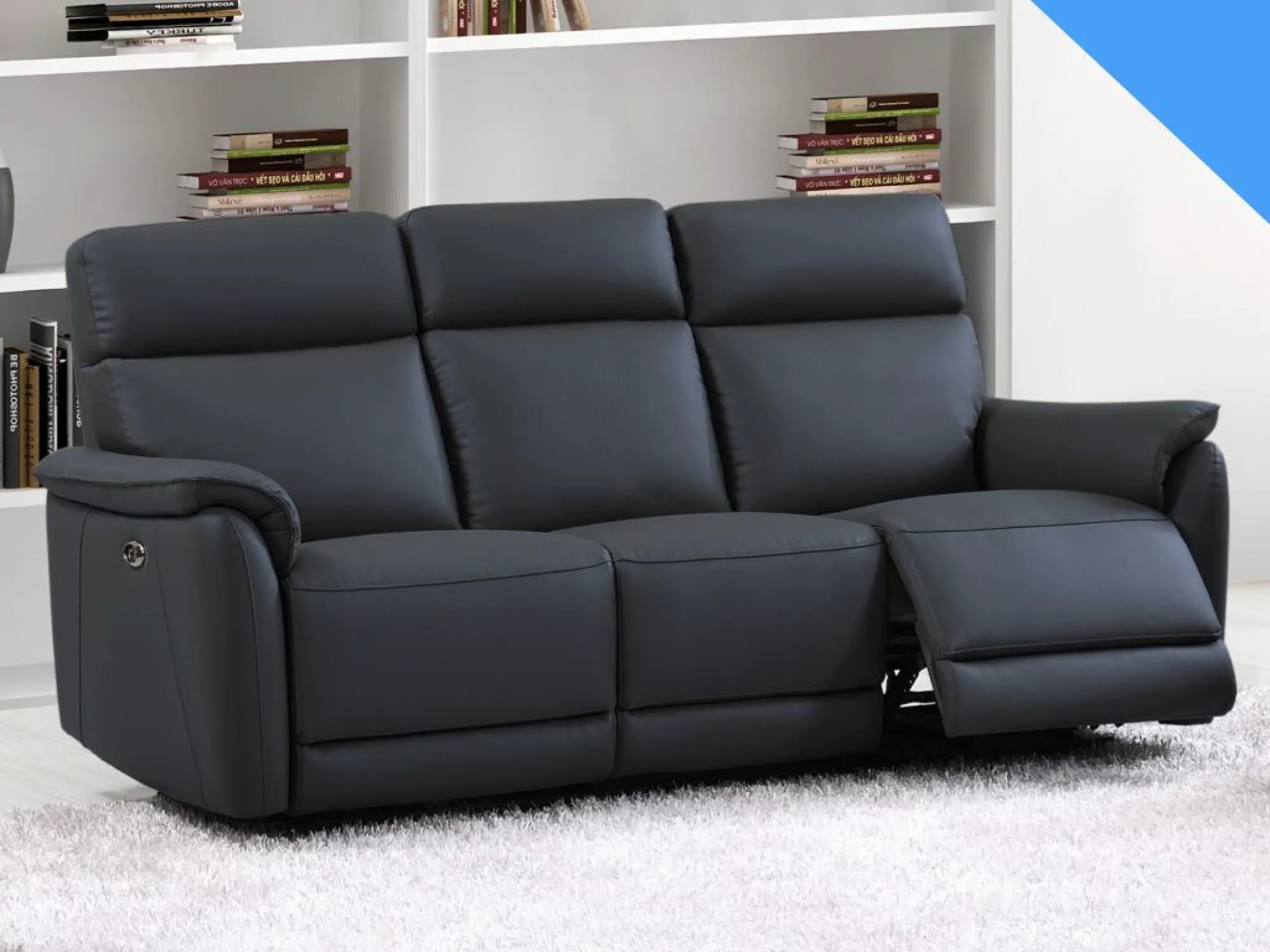 Carlton 3-Seater Electric Recliner Sofa - Navy Blue, Leather