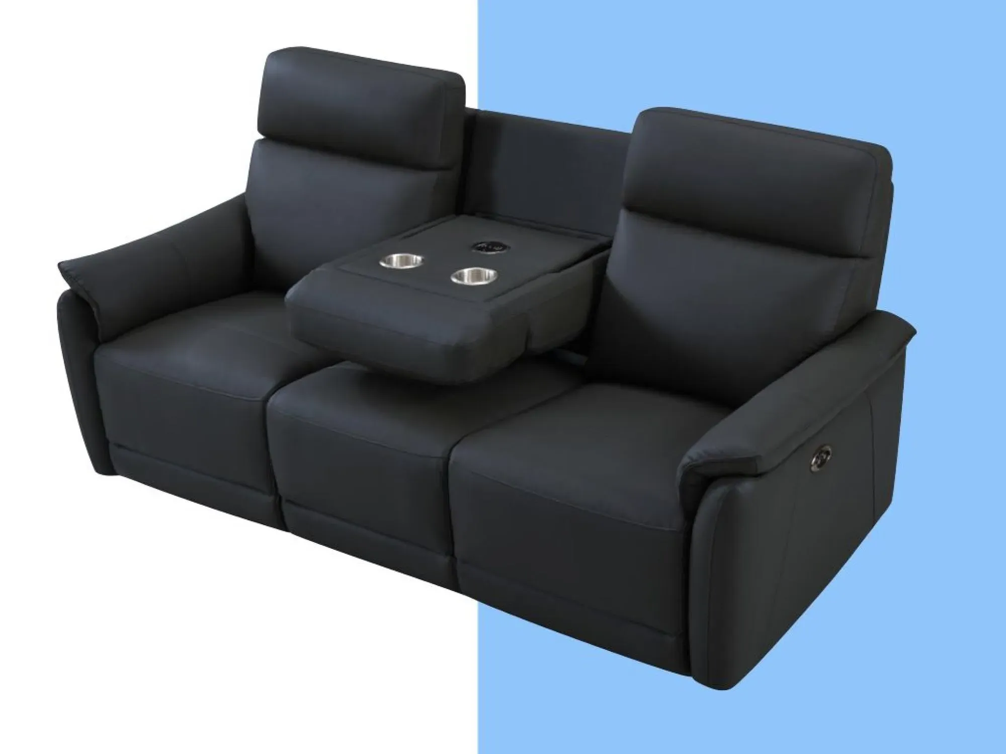 Carlton 3-Seater Electric Recliner Sofa - Navy Blue, Leather