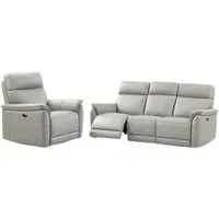 Carlton 3-Seater Electric Recliner Sofa Suite - Light Grey, Leather