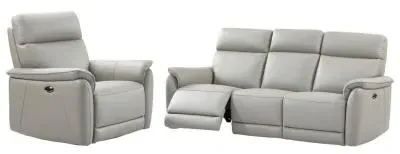 Carlton 3-Seater Electric Recliner Sofa Suite - Light Grey, Leather image