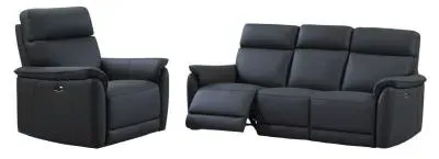 Carlton 3-Seater Electric Recliner Sofa Suite - Navy Blue, Leather