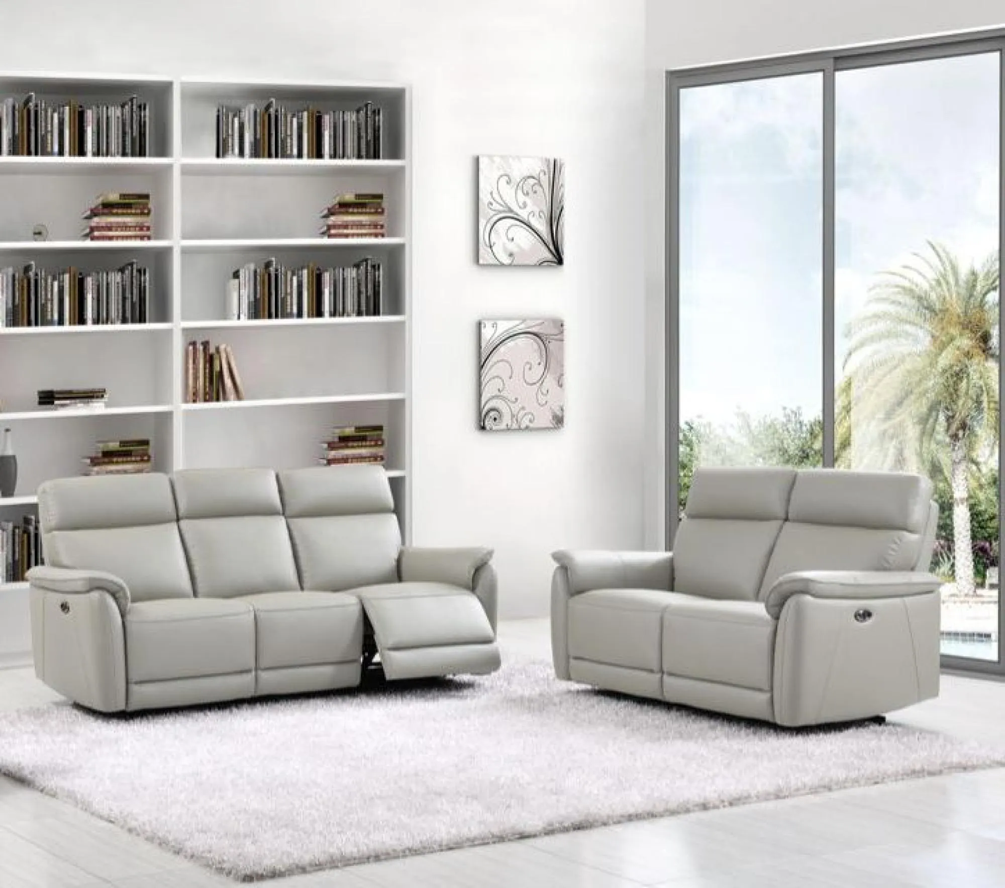 Carlton 3+2 Seater Electric Recliner Sofa Suite - Light Grey, Leather