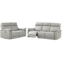 Carlton 3+2 Seater Electric Recliner Sofa Suite - Light Grey, Leather