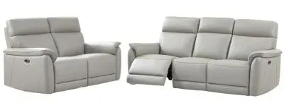 Carlton 3+2 Seater Electric Recliner Sofa Suite - Light Grey, Leather image