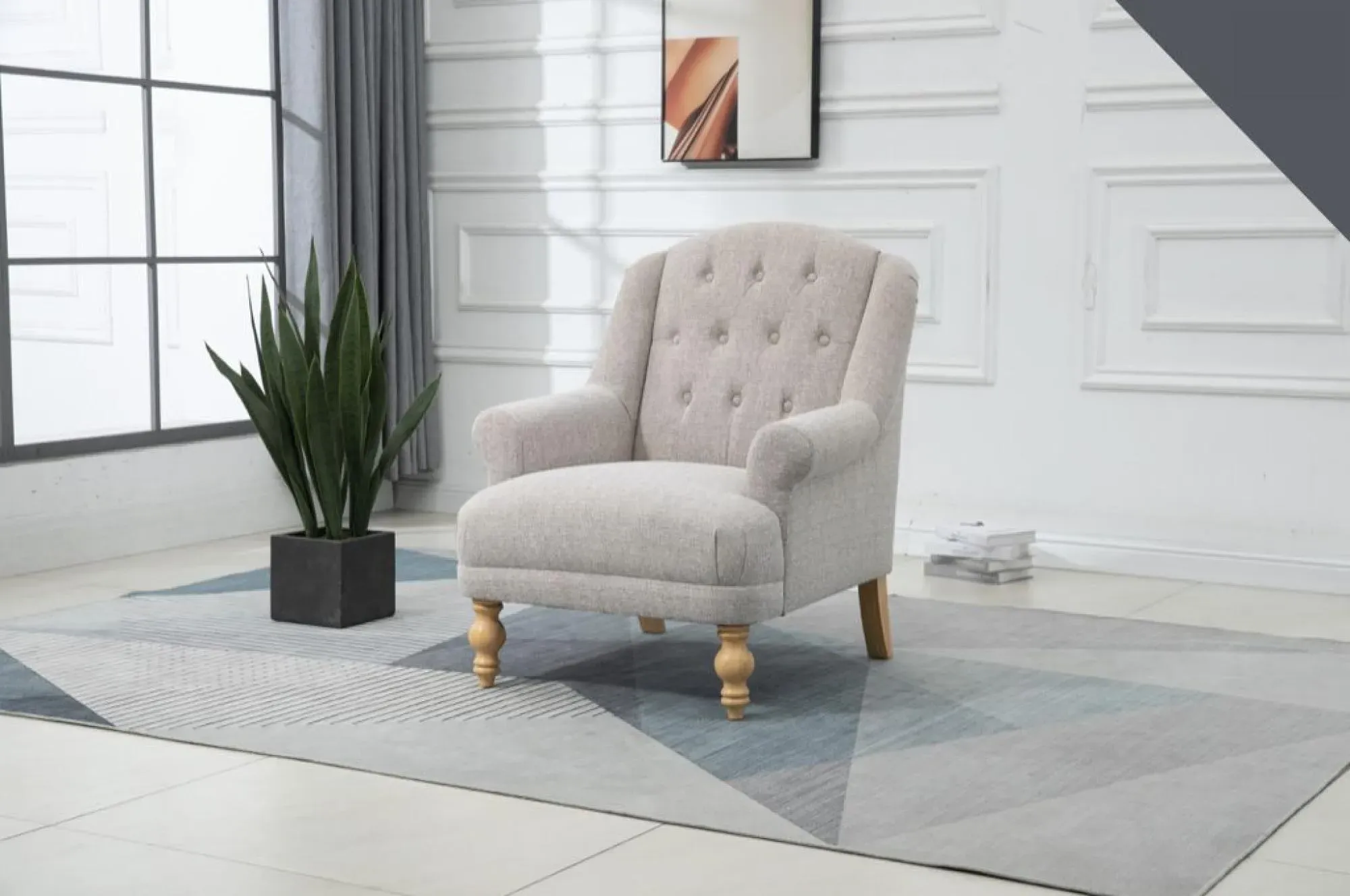 Charlotte Accent Chair - Beige, Fabric