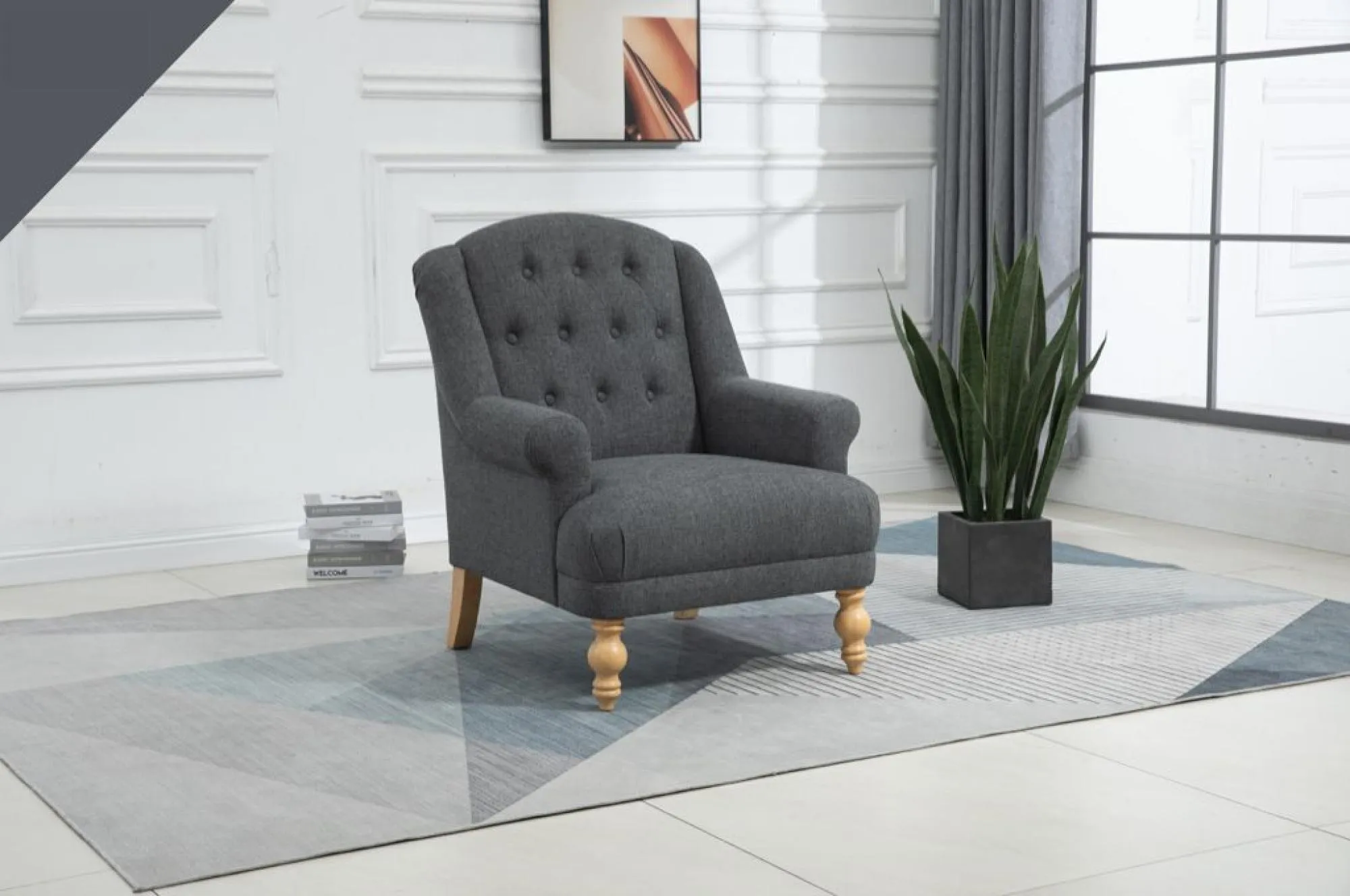 Charlotte Accent Chair - Dark Grey, Fabric