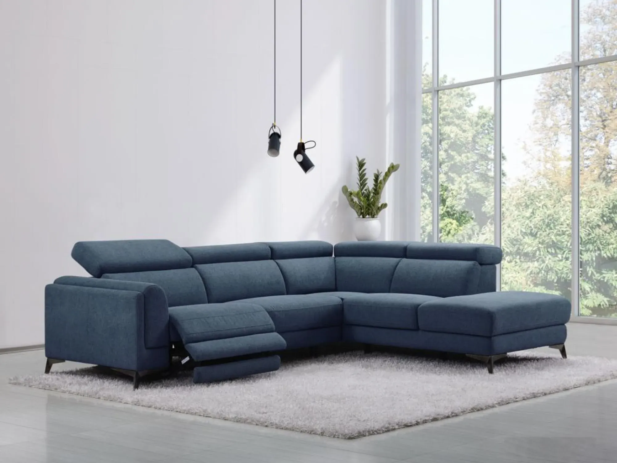 Cordova LHF Corner Sofa with Electric Recliner - Blue, Fabric