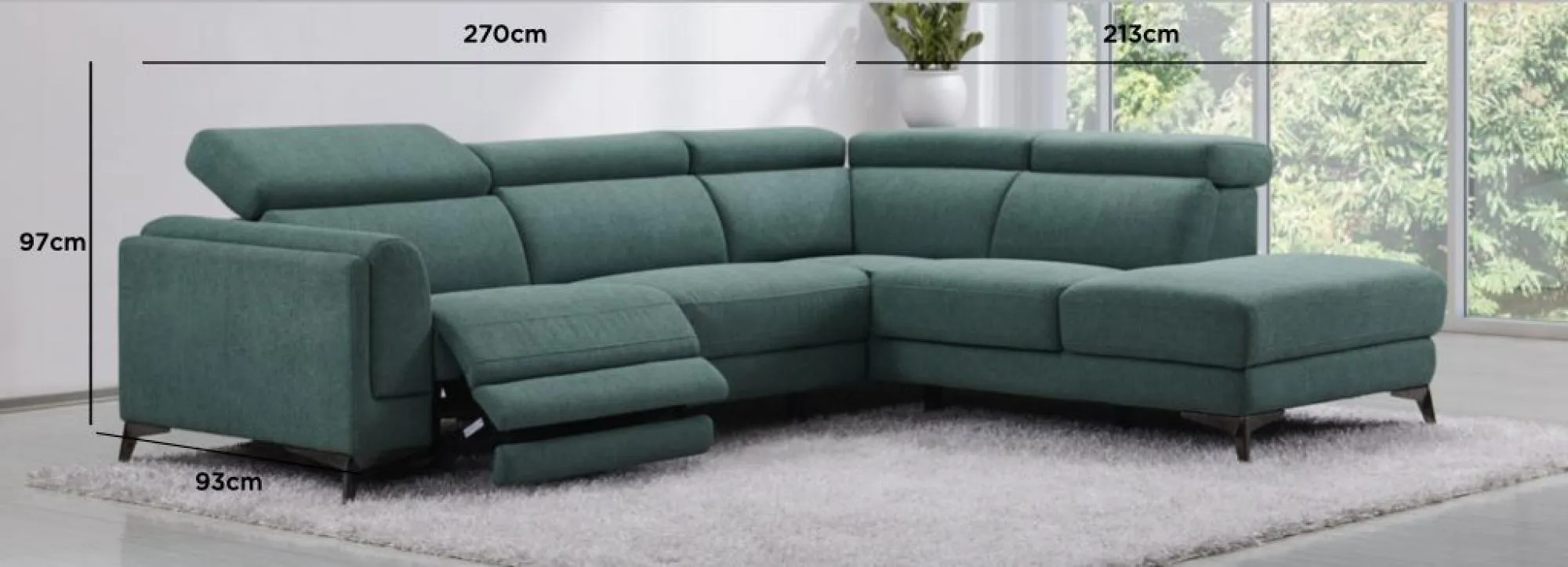 Cordova RHF Corner Sofa with Electric Recliner - Green, Fabric